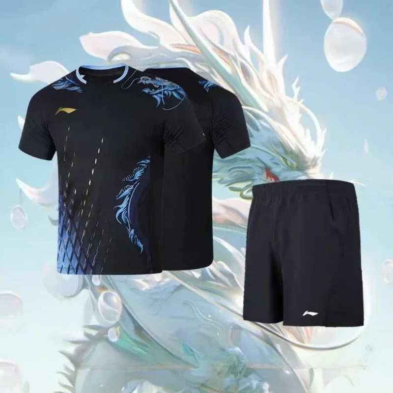 Table Tennis Shorts - Tafeltennissportkledingset met drakenpatroon, sneldrogend T-shirt met